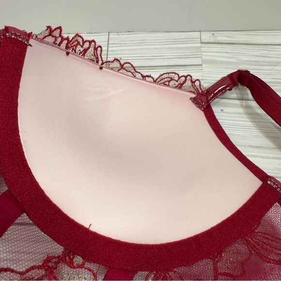 NWT VS VERY SEXY PUSH UP PLUNGE VYNIL & LACE LONGLINE CORSET TOP BRA 32D - Picture 3 of 7